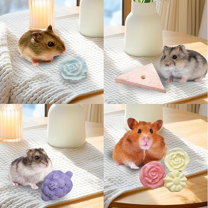 Tfwadmx Lava Block Chew Toys 12 Pcs Teeth Grinding Pet Block Pumice Calcium Stone Wood Sticks Toy for Chinchilla Hamster Mouse Squirrel Bunny or Other Small Animal