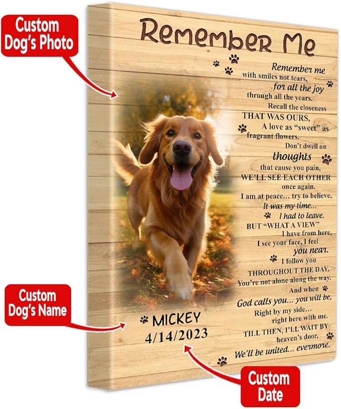 S101616 Dog Memorial Portrait Canvas Gifts - Remember Me Memorial Personalized With Picture Date