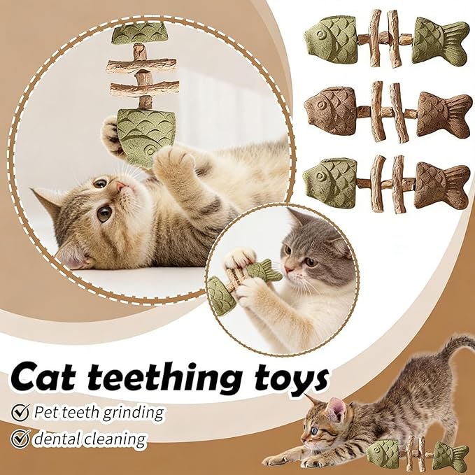 2026 Innovative Fish Bone Cat Toy - Dental Health Solution, Natural Catnip Chew Stick, Wooden Teeth Cleaning Tool, Durable Feline Dental Care Toy for Healthy Teeth
