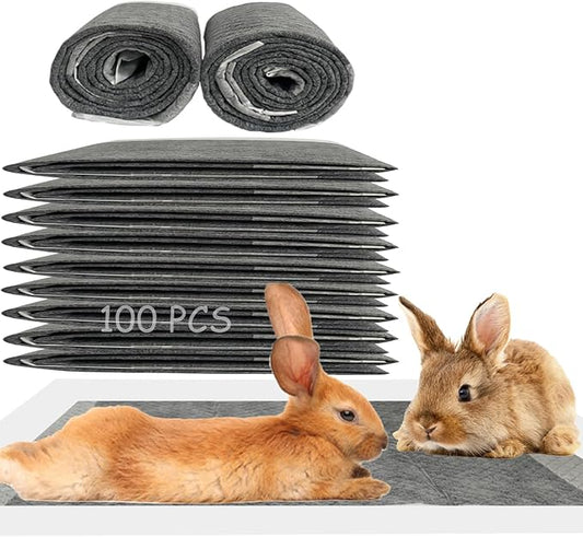 100 Pcs Disposable Rabbit Pee Pads,Pet Pees Pad Cage Black Carbon Liner,Super Absorbent Leak Proof Cushion Reduce Odor Bunny Training Accessories for Kitten Puppy Hamsters Hedgehog