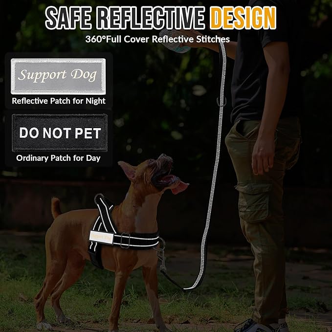 Lukovee No Pull Dog Harness & Leash Set - Heavy Duty Dog Vest Harness with Soft Padded for Medium Large Dogs, Adjustable Reflective Tactical Pet Harness for Easy Walk and Training (S, Black)