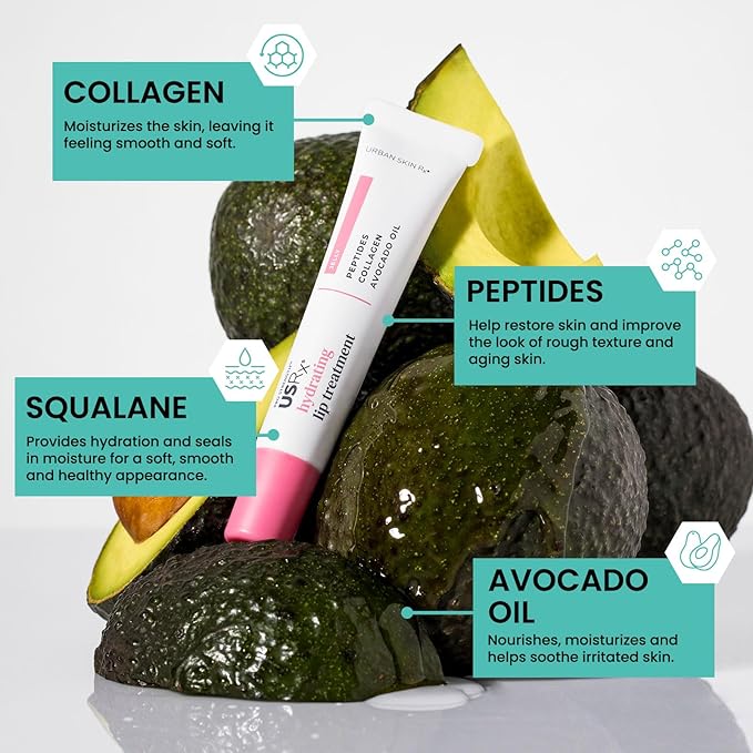 Urban Skin Rx Pro Strength Hydrating Collagen & Peptides Daily Lip Treatment, Non-Sticky, Ultra-Moisturizing Balm, Smooths, Softens & Plumps for a Healthier & More Youthful Appearance, Jelly, 0.31 Oz