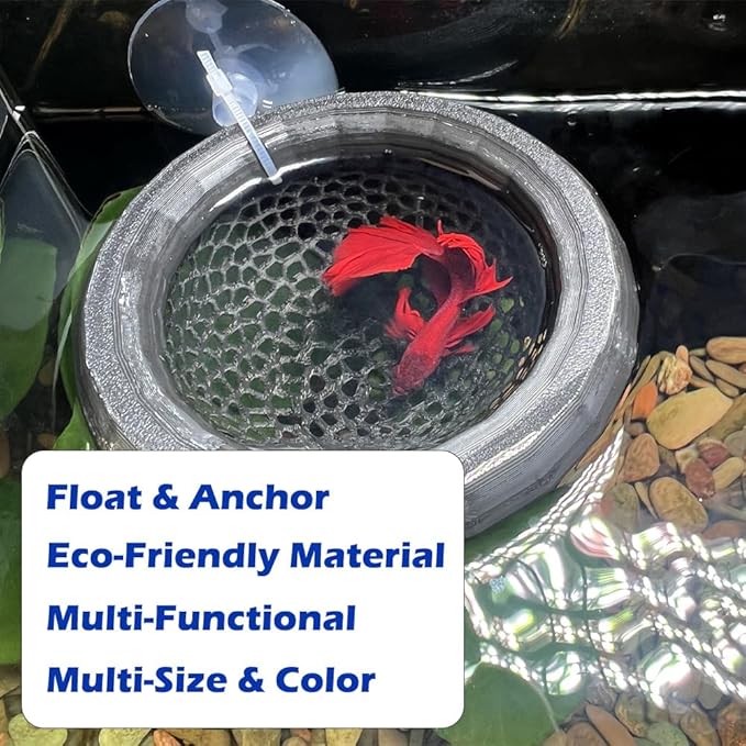 Floating Betta Hammock with Suction Cup, Shrimp Cave, Betta Fish Feeding Rings,3D Printed Aquarium Decor (Blue, Large)