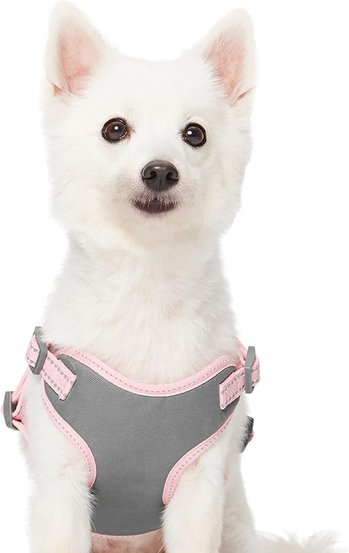 Blueberry Pet Pastel Colored Reflective Dog Harness with Seatbelt Clip – Adjustable No-Pull Pet Vest for Walking and Car Safety, Small Size in Baby Pink