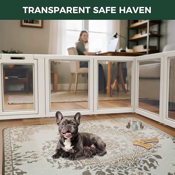 FXW AuraSpace Acrylic Indoor Dog Playpen for Small and Medium Dogs, 30 Inch, 8 Panels, White