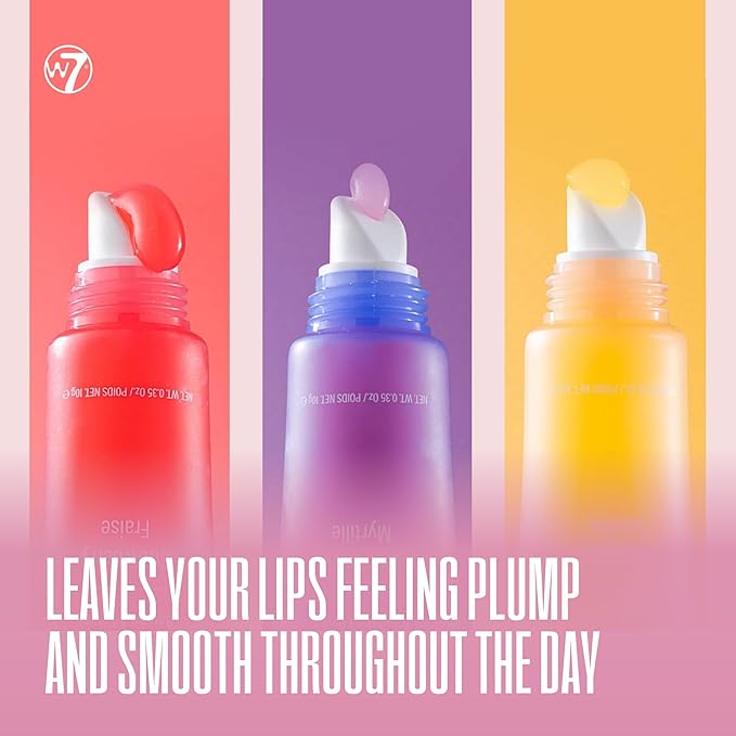 W7 Gloss Away Trio - Hydrating Lip Balm Gift Set with Shea Butter & Fruit Extracts - Restores Chapped & Dry Lips - Vegan & Cruelty-Free - Blueberry, Vanilla, Strawberry