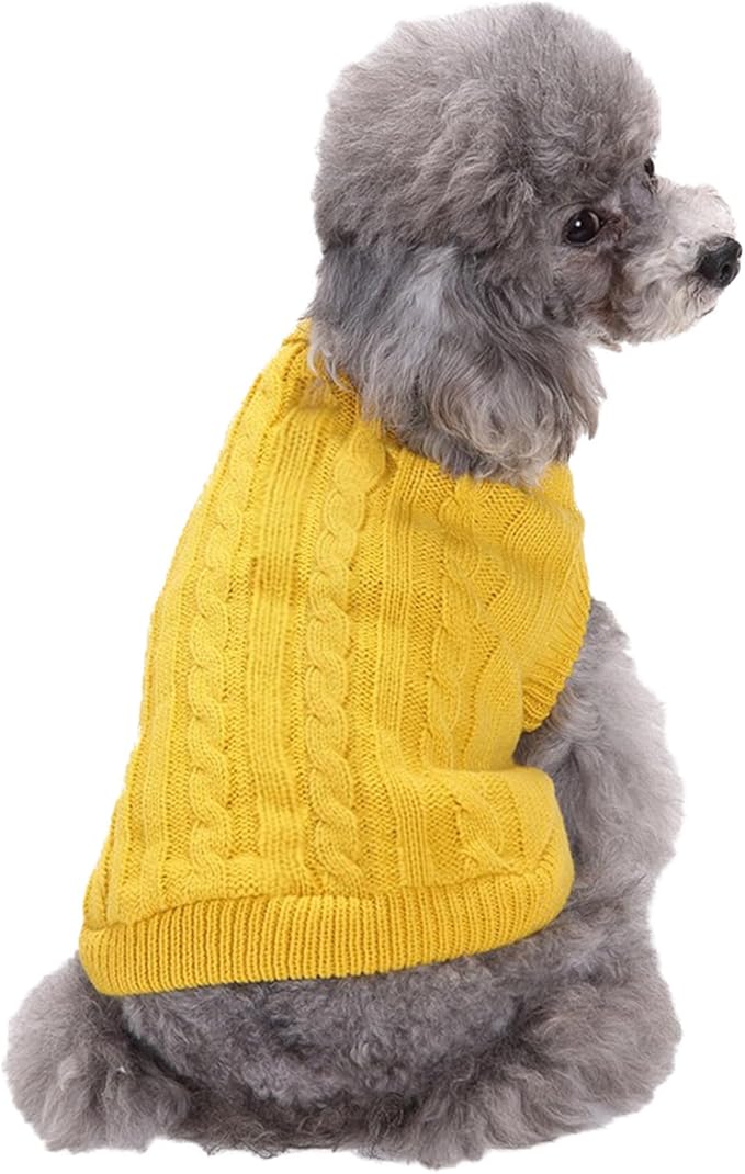 Small Dog Sweaters Knitted Pet Cat Warm Dog Sweatshirt Winter Clothes Kitten Puppy Sweater (Small,Yellow)