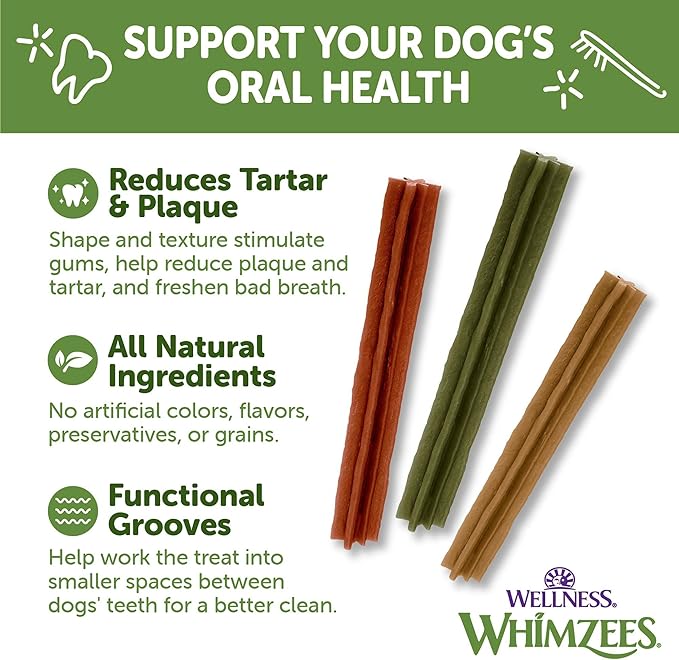 Whimzees Wellness Stix Dog Dental Treats, Natural Chews, Medium Size Stick, (14 Count)