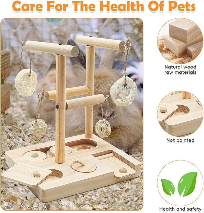 PINVNBY Guinea Pig Foraging Toys with Shelf Hamsters Interactive Enrichment Toys Bunny Wooden Puzzle Snuffle Toy Small Animals Treats Dispenser for Rabbit Chinchillas Rats and Gerbils
