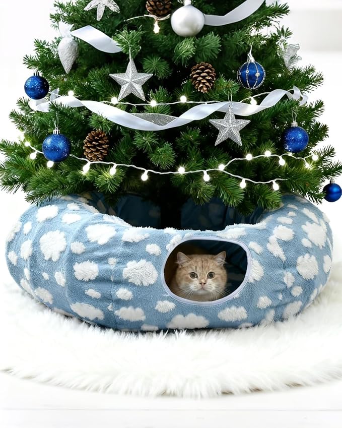Grelife Cat Tunnel Bed for Indoor Cats, Cute Cat Tunnel Toys, Cat Donut Tunnel Toys with Washable/Removable Cushion, Non-Slip Base, for Cats, Kittens, Small Pets(33.5")