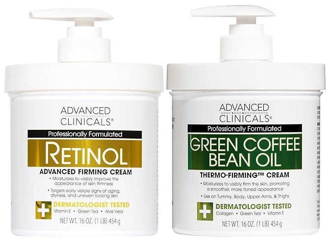Advanced Clinicals Retinol Body Cream + Green Coffee Bean Oil Thermo - Firming Body Lotion 2pc Skincare Set For Women & Men | Body & Face Moisturizer Set Helps Improves Appearance Of Crepey Skin, 2PC