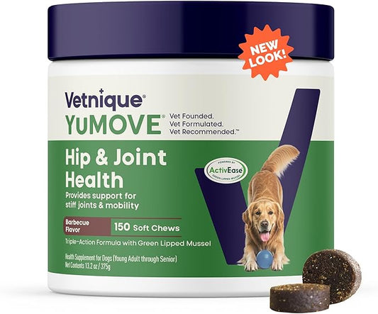 Yumove Dog Joint Supplement, Hip and Joint Supplement for Dogs with Glucosamine Chondroitin, Hyaluronic Acid, Green Lipped Mussel and Omega 3, Dog Hip and Joint Aches and Stiffness (150 Tasty Bites)