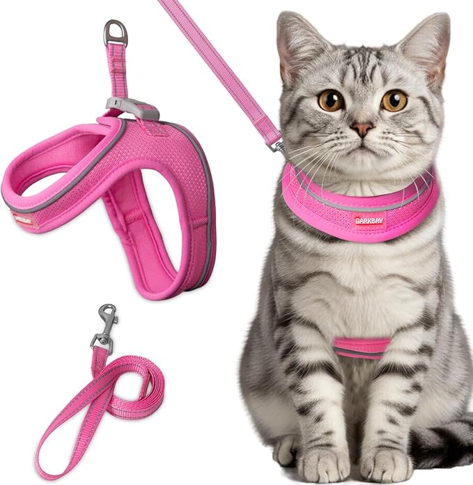 Cat Harness and Leash Set,Escape Proof Kitten Harness,Step in Adjustable Soft Lightweight,Easy Control,Reflective Strips Comfortable for Walking Travel(Pink,XS)
