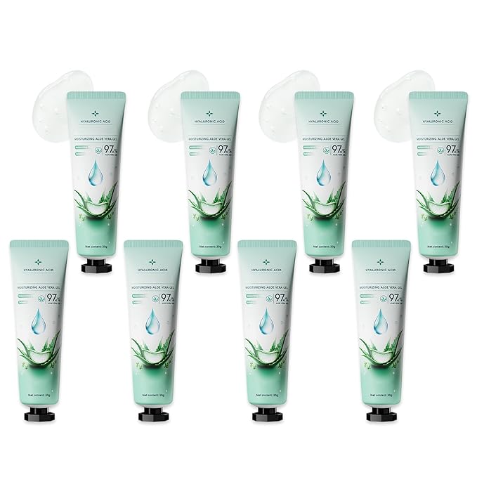 8Pcs Organic Aloe Vera Gel for After Sun Skin Care,Natural Moisturizing Aloe Vera Gel for Face & Body,Easy to Portable Face Moisturizer,Travel Size Pure Vera Aloe Gel for all Skin Types E