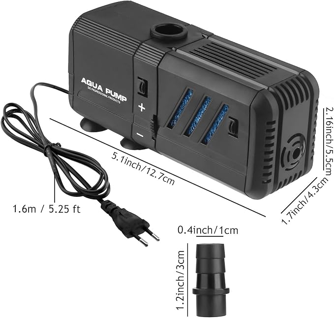 Submersible Aquarium Internal Filter 6W, Adjustable Fish Tank Filter with 132 GPH Water Pump for 1-10 Gallon Fish Tank