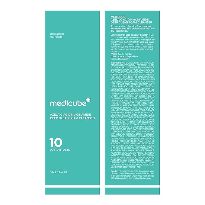medicube Facial Cleanser Azelaic Acid Whip Cleanser | Soothing Cleansing Foam for Troubled Skin | Ideal for use after spot care, Excess Sebum Control | Niacinamide, Glycerin | Korean Skincare, 4.23 oz