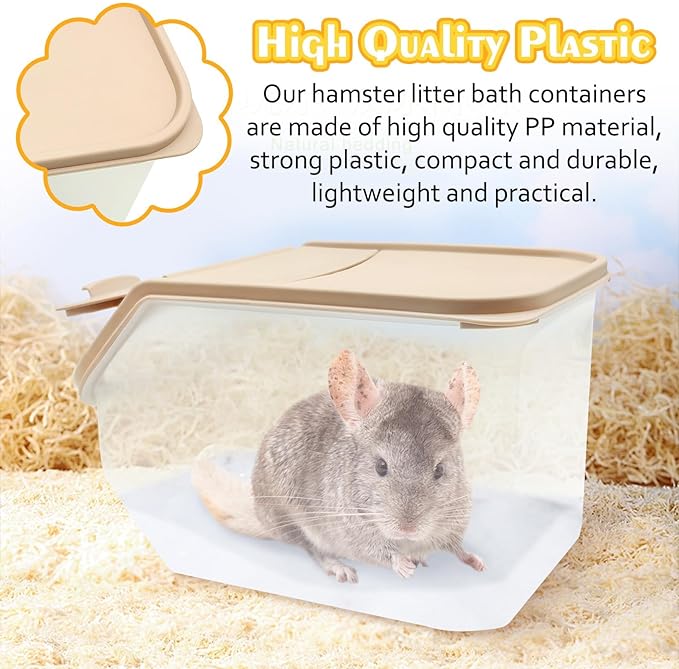 PINVNBY Chinchilla Sand Bath Box Gerbil Bathroom Transparent Totoro Plastic Sand Bath House with Sand Cup Cage Accessories for Guinea Pig Hedgehog Squirrel and Other Small Animals（Coffee Color）