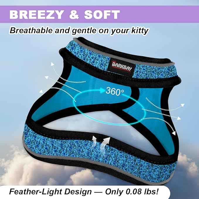Cat Harness and Leash Set,Escape Proof Kitten Harness,Step in Adjustable Soft Lightweight,Easy Control,Reflective Strips Comfortable for Walking Travel(Blue/Black,M)