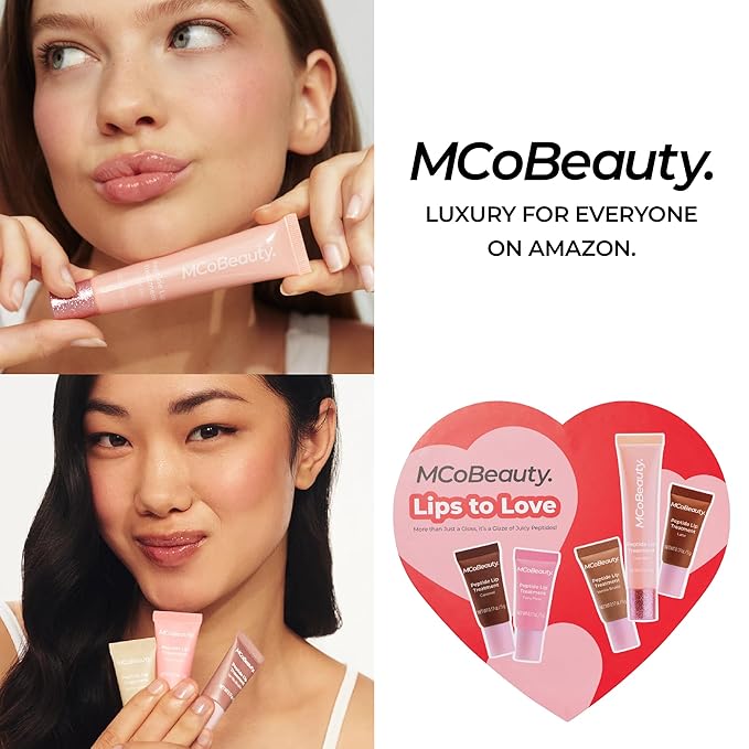 MCoBeauty Sweetheart Peptide Lip Treatment Set - Peptide Lip Gloss Balm & Tint Kit - Juicy Lip Glaze Gift Set with Peptides & Shea Butter for Dry Lips, Sugary-Sweet Scents, Cruelty Free Lip Care