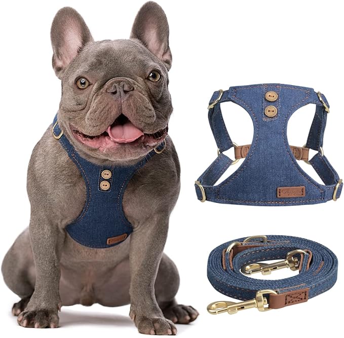 No Pull xs Dog Harness with Multifunction Dog Leash,Soft Adjustable No Choke Escape Proof Pet Harness Vest,Denim Blue,XS