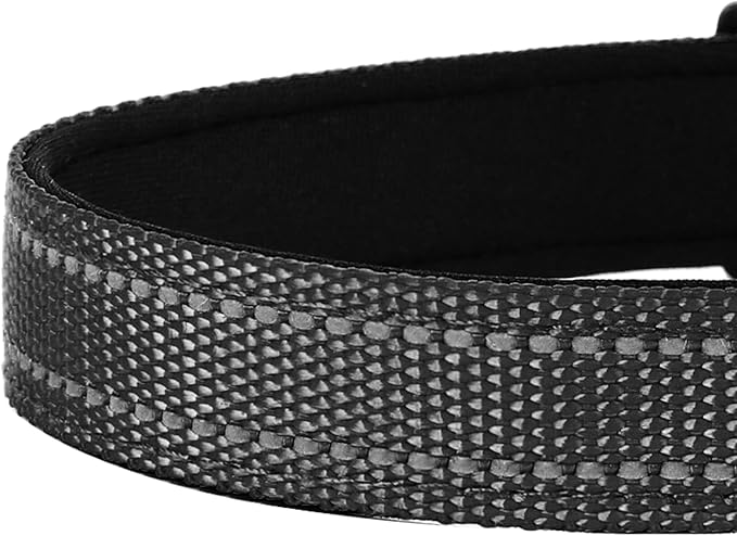 Reflective Dog Collar, Adjustable Soft Neoprene Padded Nylon Pet Collars with Buckle for Large Dogs, Black,L