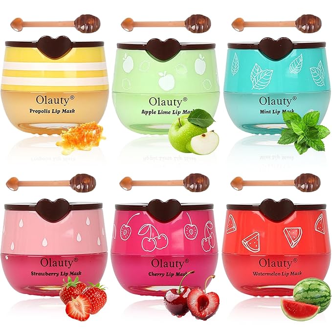 6 PCS Bee Lip Balm Honey Pot, Valentines Day Gifts Honey Lip Balm Bulk, Moisturising Sleep Lip Mask Overnight with Sticks, Reduce Lip Lines, Bulk Gifts Stocking Stuffers Party Favors