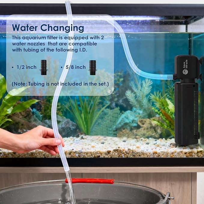 AquaMiracle Aquarium Filter with U - V Light & Filter Sponge, Fish Tank Filter with Timer for Green Water, Turtle Filter with Aeration & Rainfall Mode for Aquarium 60-150 Gallon