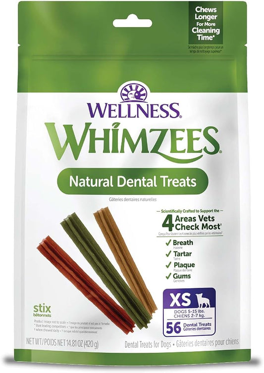 WHIMZEES Wellness Stix Dog Dental Treats, Natural Chews, Extra Small Size Stick, (56 Count)