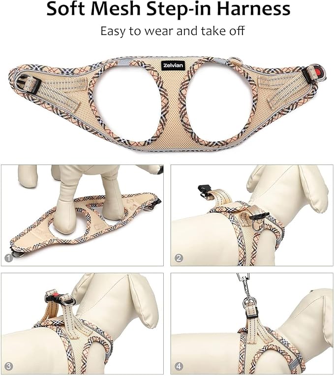 Cat Harness and Leash Set for Walking, Escape Proof Adjustable Soft Mesh Kitten Harness with Reflective Strips, Breathable No-Choke Pet Vest for Small Cats or Puppies(Beige,XXS)