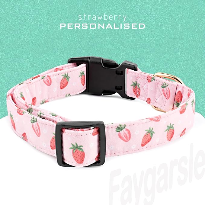 Faygarsle Pink Strawberry Print Cotton Dog Collar for Small, Medium, Large Boys Girls Dogs M