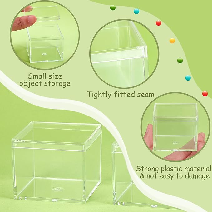 Juexica 12 Pcs Clear Acrylic Box with Lid Plastic Small Acrylic Boxes Decorative Storage Box Jewelry Display Mini Clear Container for Home Candy Pill Tiny Jewelry(Square,2.17 x 2.17 x 1.77)
