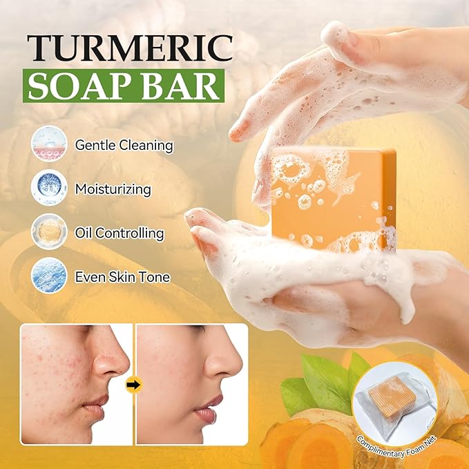 Turmeric Skin Care Set Mothers Day Gifts, Hydrating Skincare Gift Set with Turmeric Soap, Oil, Cream & Scrub to Even Glow Tone, Natural Skincare Set Birthday Gifts Facial Kit for Women & Teen Girls