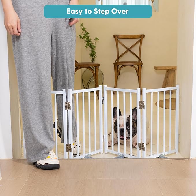 No Pawblems Free Standing Short Dog Gate, 16.5'' Tall Foldable Dog Fence for Indoor & Outdoor, Up to 36 Inch Extra Wide Puppy Gate for Stairs, Hallways, Doorways, Deck, Yard (White, 3 Panels)