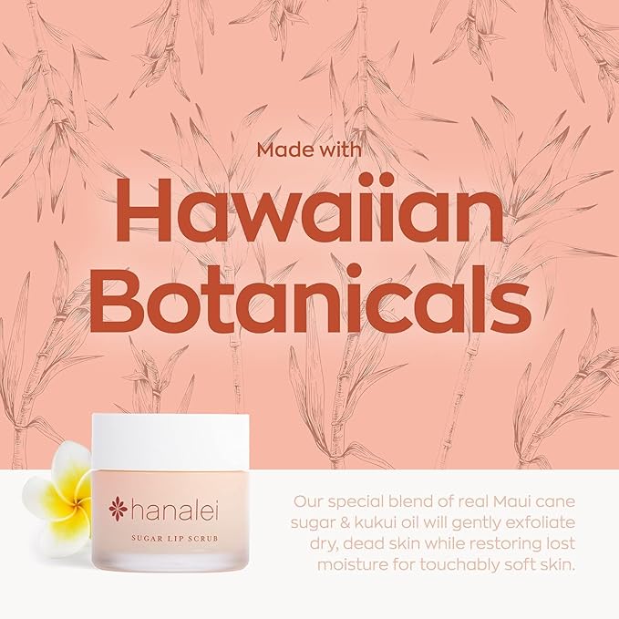 Hanalei Lip Care Products Set Duo – Sugar Lip Scrub & Kukui Oil Lip Treatment for Dry, Cracked, Chapped Lips – Exfoliate, Hydrate & Moisturize for Soft, Smooth Lips – Natural and Cruelty-free