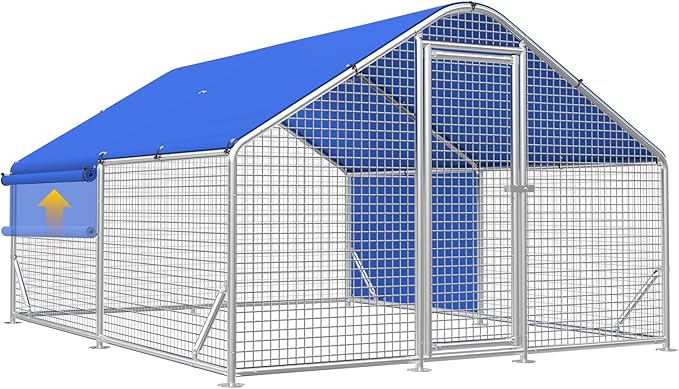 Large Metal Chicken Coop with Galvanized Hardware Cloth, Chicken Coop Run Pen for Yard with Waterproof Cover, Outdoor Large Walk-in Chicken Coops for 20 Chickens Duck Pen House Cage Run
