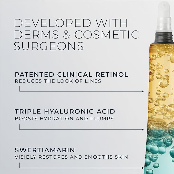 RoC Derm Correxion Fill + Treat Advanced Retinol Serum, Wrinkle Filler Treatment with Hyaluronic Acid for Crow's Feet, 11 Wrinkles, & Laugh Lines, (.5 fl oz) with Retinol Packette (Packaging May Vary)