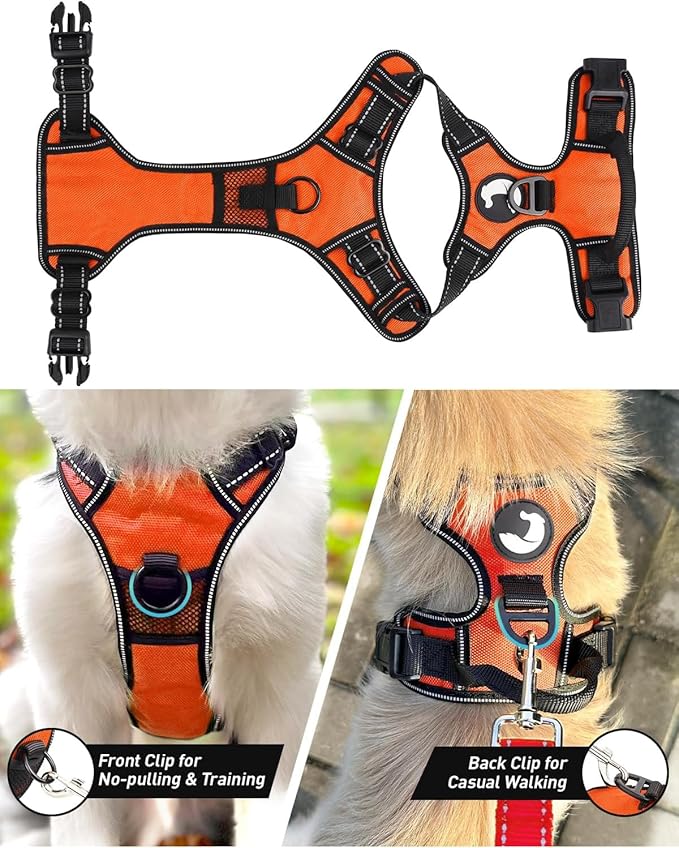 Joytale No Pull Dog Harness Medium Sized Dog, Reflective Pet Vest with Front Clip, Adjustable Soft Padded Harnesses with Easy Control Handle for Training and Walking, Orange, M