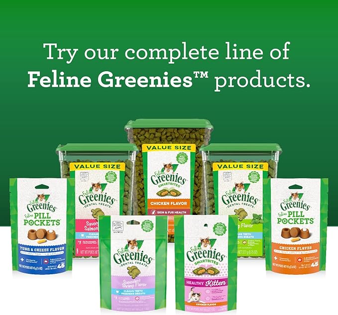Greenies Feline Smartbites Skin & Fur Crunchy and Soft Natural Cat Treats, Salmon Flavor, 4.6 oz. Pack (Pack of 2)