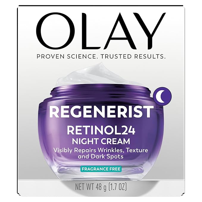 Olay Retinol Night Cream for Women, Anti-Aging Face Moisturizer, Fragrance-Free, Non Greasy - Anti-Wrinkle, Smooth Fine Lines, Hydrating Skin Care - Triple Collagen Cream, Peptide, Niacinamide, 1.7oz