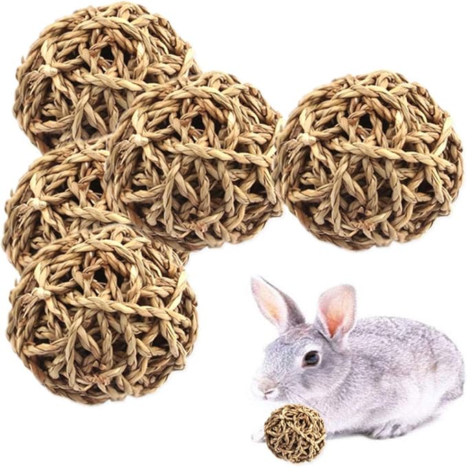 10PCS Rabbit Grass Balls 2.8in Large Guinea Pig Balls Small Animal Activity Enrichment Toy for Bunny Chinchilla Hamster Gerbil Grinding Playing