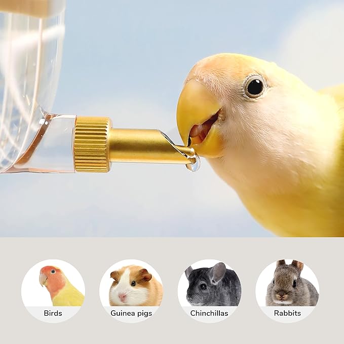 Leak-Proof & Chew-Proof Hanging Water Dispenser No Drip for Birds, Chinchillas, Guinea Pigs, Ferrets, Rats, Rabbits, Bunnies, Parrots, Squirrels, and Other Small Animals - Beige, 12oz