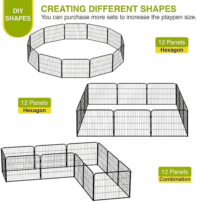 BestPet Dog Playpen 24 Inch 12 Panels Heavy Duty Metal Pet Exercise Pen Without Door Indoor Outdoor Fence Panels Anti-Skid Expandable Design