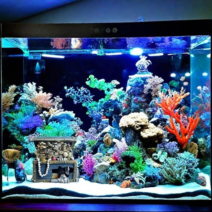 Bearded Dragon Tank Accessories, Fish Tank Decoration, Resin Accessories, for Betta Fish & Shrimp,Improvement Your Fish Tank Overall Aesthetic Dragons Decoration (Treasure Chest)