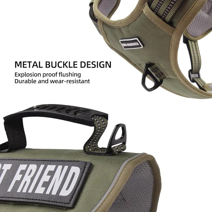 Tactical Dog Harness with Leash for Large Dogs, No Pull Adjustable Dog Harness, Reflective K9 Working Pet Vest for Walking, Training (Army Green, XL)
