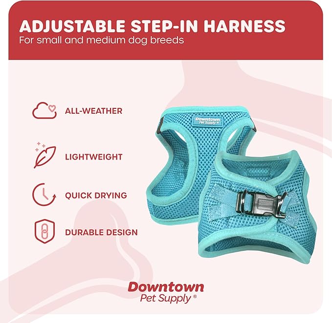 Downtown Pet Supply Step-in Dog Harness – No Pull, Adjustable Padded Mesh with Reflective Trim, Secure Buckle Strap – Comfortable & Breathable Small Dog Harness, Medium, Light Blue