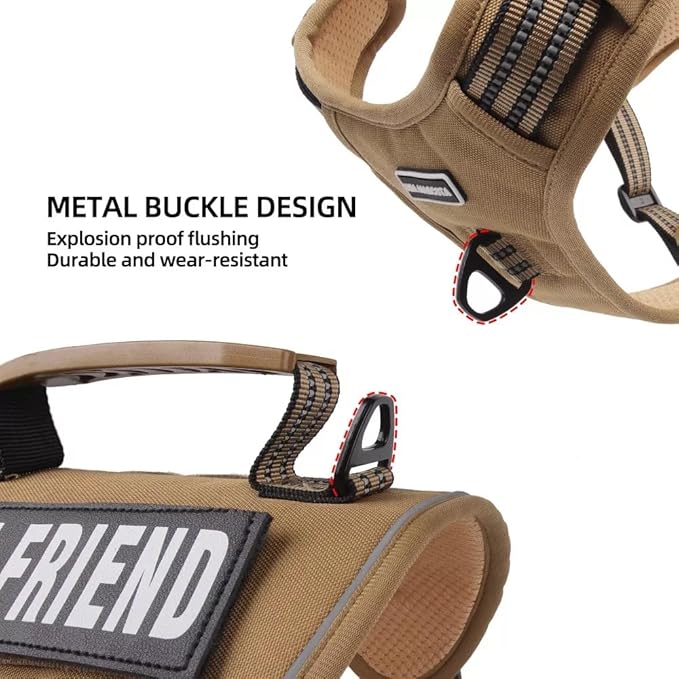 Tactical Dog Harness with Leash for Large Dogs, No Pull Adjustable Dog Harness, Reflective K9 Working Pet Vest for Walking, Training (Khaki, M)