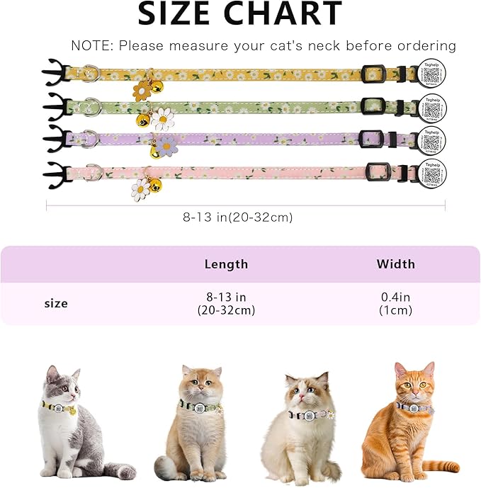Smart QR Code Cat Collar 2-Pack, Adjustable Safety Breakaway Collar with Digital Pet ID, Flower Pendant & Bell for Indoor Outdoor Cats (Pink & Purple)
