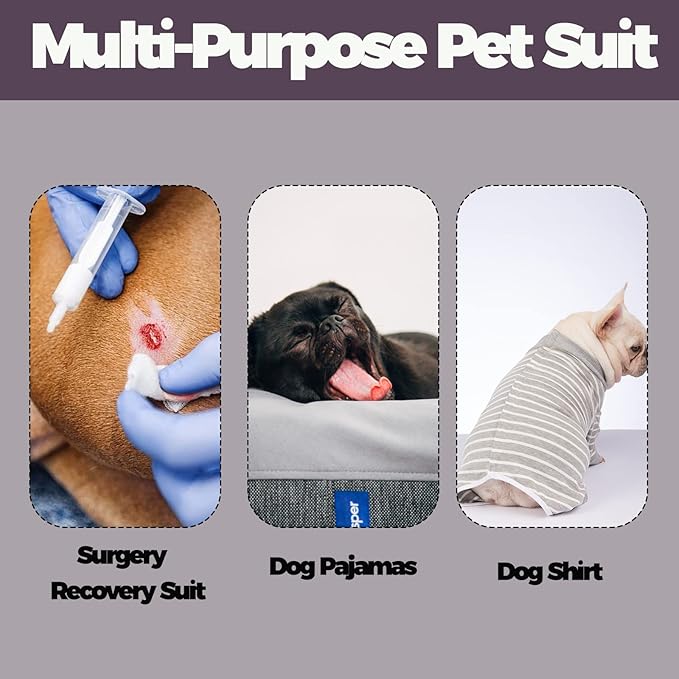 Dog Surgery Recovery Suit, Puppy Cat Onesie for Shedding Skin Disease Wound Protection, Medical Pet Surgical Suit w/Long Sleeve, Dog Pajamas (Grey, Small)