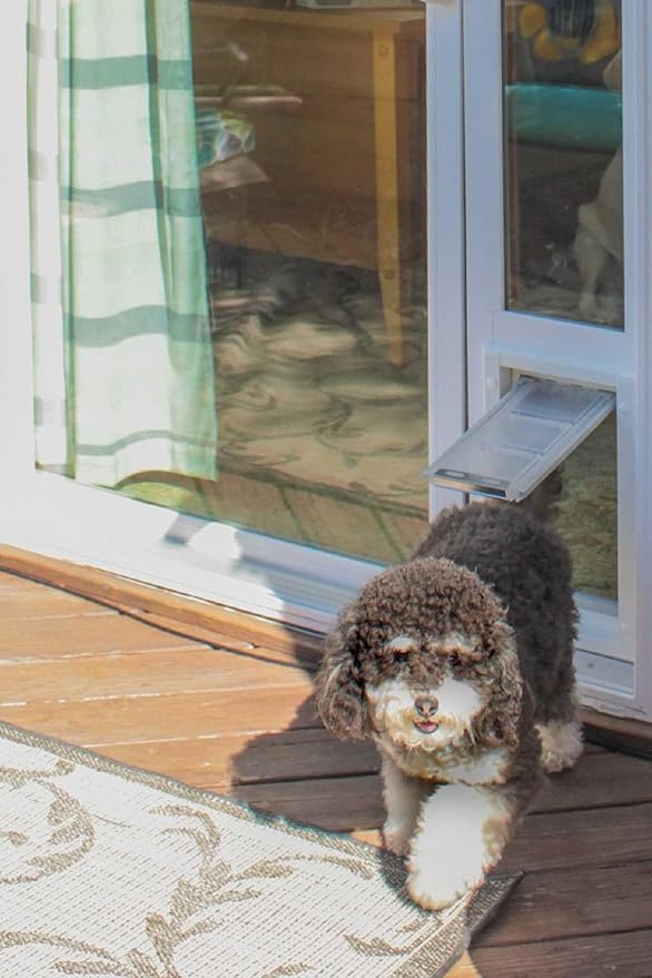 Endura Flap Pet Door for Vinyl Sliding Glass Doors | Weatherproof & Insulated Dog Door for Vinyl Sliders | Durable with Secure Locking Cover | White, Medium Flap, 93.25"-96.25" Slider Height