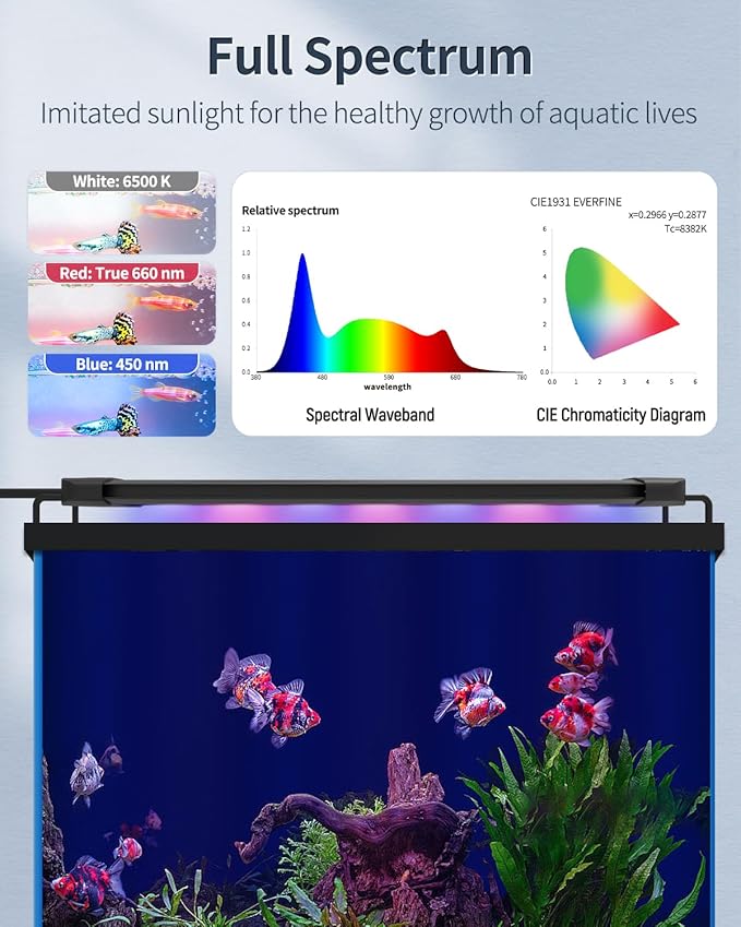 Pawfly 21W Aquarium LED Light for 30 to 36 Inch Extendable Fish Tank Light with Full Spectrum Brilliant White Blue Red Lights with Daytime & Night Modes Timer Auto On/Off Adjustable Brightness